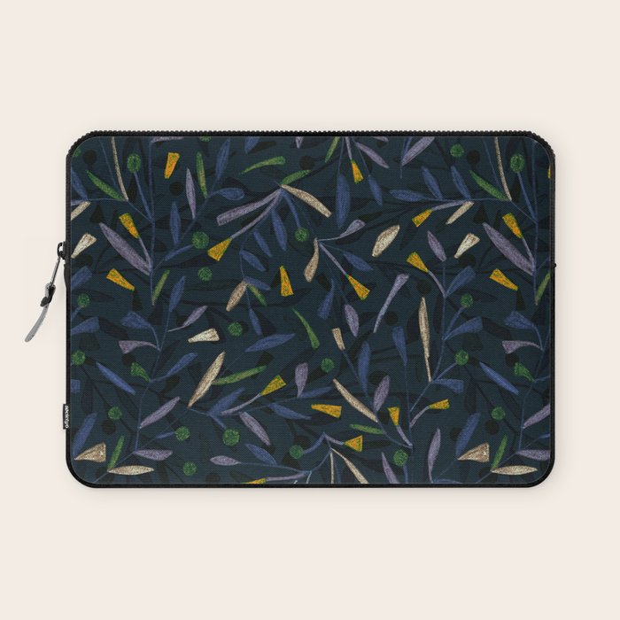Midnight Floral Pattern 2 - Blue and Yellow Laptop Sleeve Gallery Image 1