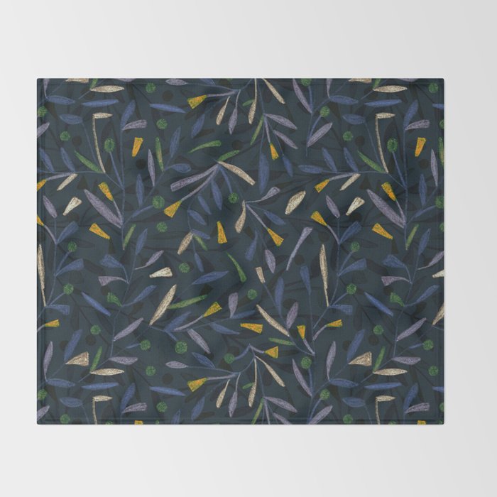 Midnight Floral Pattern 2 - Blue and Yellow Throw Blanket Gallery Image 2