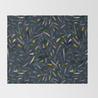 Midnight Floral Pattern 2 - Blue and Yellow Throw Blanket Gallery Image 2