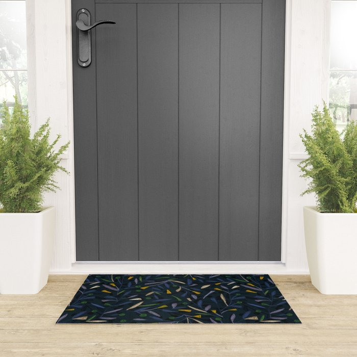 Midnight Floral Pattern 2 - Blue and Yellow Welcome Mat Gallery Image 3