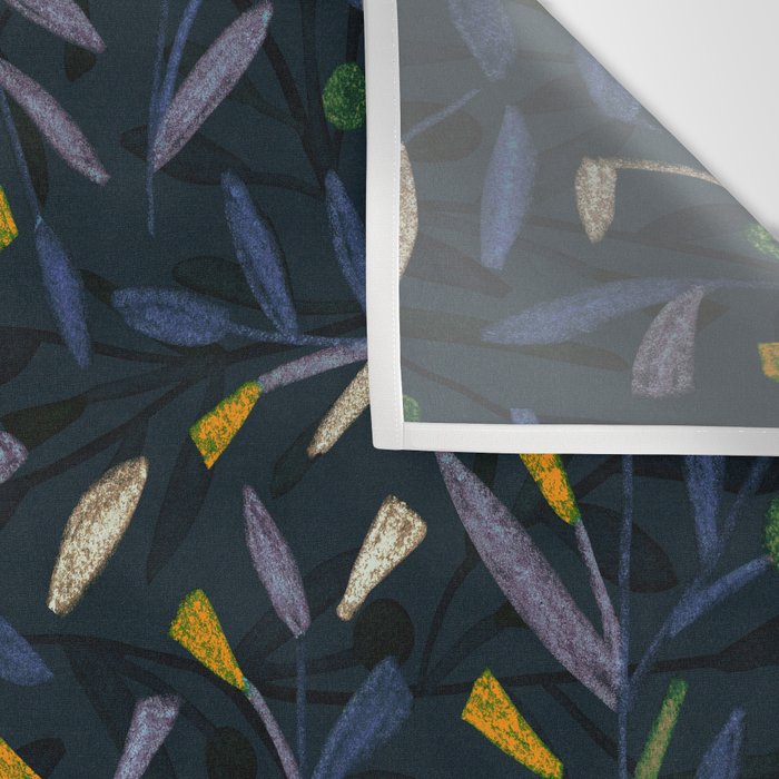 Midnight Floral Pattern 2 - Blue and Yellow Wall Tapestry Gallery Image 3