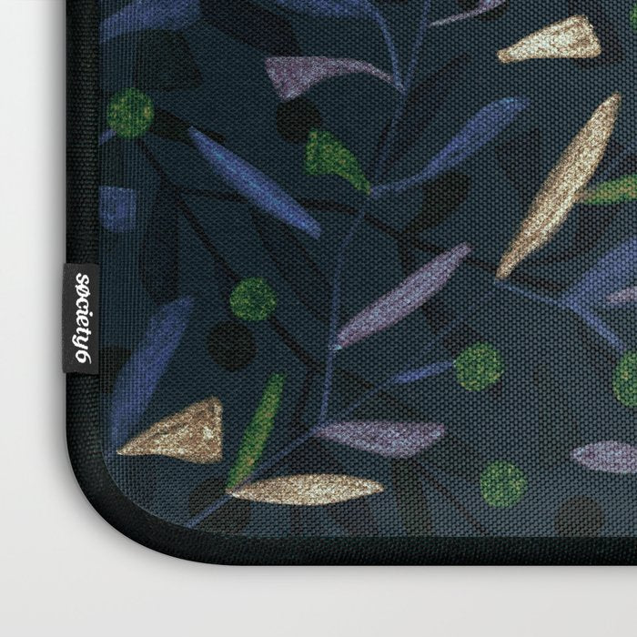 Midnight Floral Pattern 2 - Blue and Yellow Laptop Sleeve Gallery Image 3