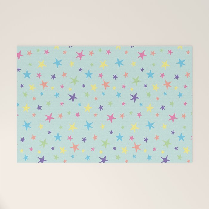Rainbow Stars on Mint Welcome Mat Gallery Image 1