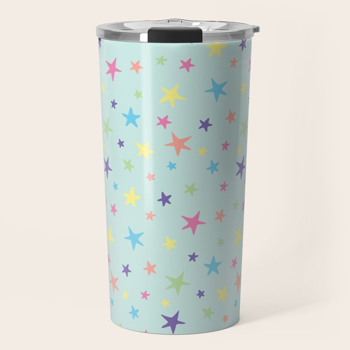 Rainbow Stars on Mint Travel Mug Gallery Image 1