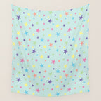 Rainbow Stars on Mint Wall Tapestry Gallery Image 4
