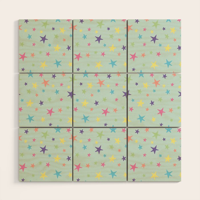 Rainbow Stars on Mint Wood Wall Art Gallery Image 1