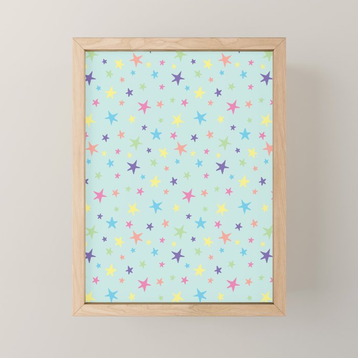 Rainbow Stars on Mint Mini Art Print Gallery Image 1