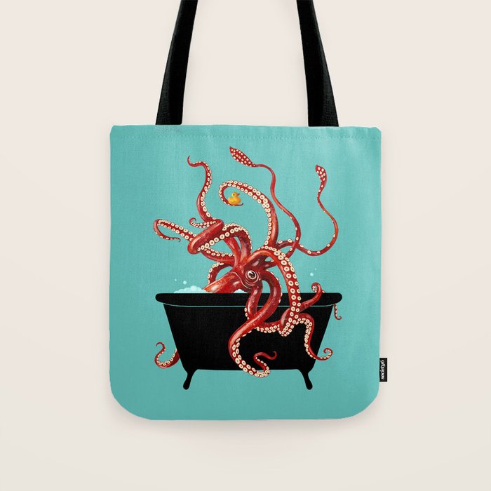 Giant Squid in Bathtub Tote Bag Gallery Image 1