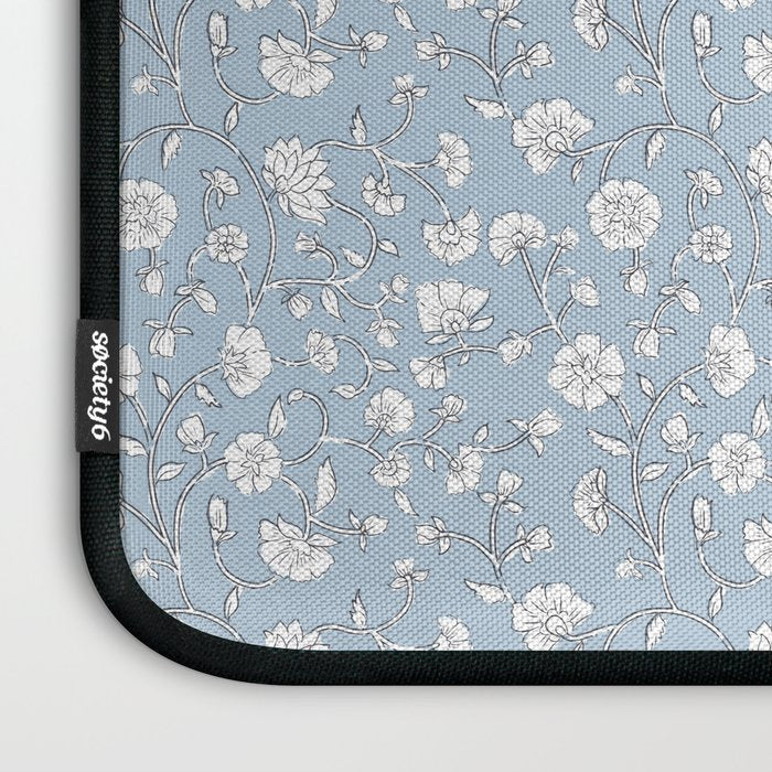 Vintage Small Block Print Floral - Sky Laptop Sleeve Gallery Image 3