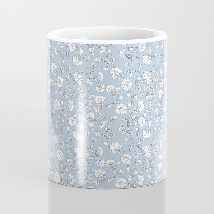 Vintage Small Block Print Floral - Sky Coffee Mug Gallery Image 4