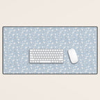 Vintage Small Block Print Floral - Sky Desk Mat Gallery Image 1
