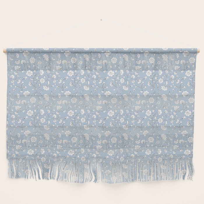 Vintage Small Block Print Floral - Sky Wall Hanging Gallery Image 1