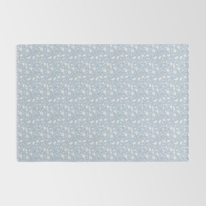 Vintage Small Block Print Floral - Sky Rug Gallery Image 2