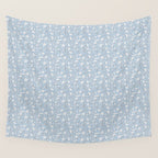 Vintage Small Block Print Floral - Sky Wall Tapestry Gallery Image 4