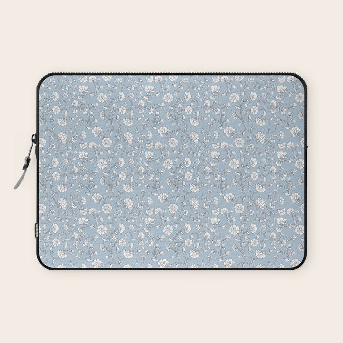 Vintage Small Block Print Floral - Sky Laptop Sleeve Gallery Image 1