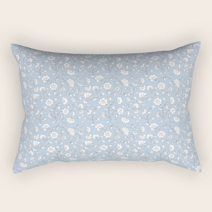 Vintage Small Block Print Floral - Sky Rectangular Pillow Gallery Image 2