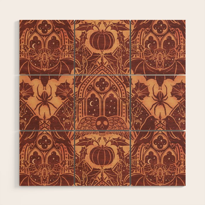Gothic Halloween Damask - spiced pumpkin  Wood Wall Art Gallery Image 1