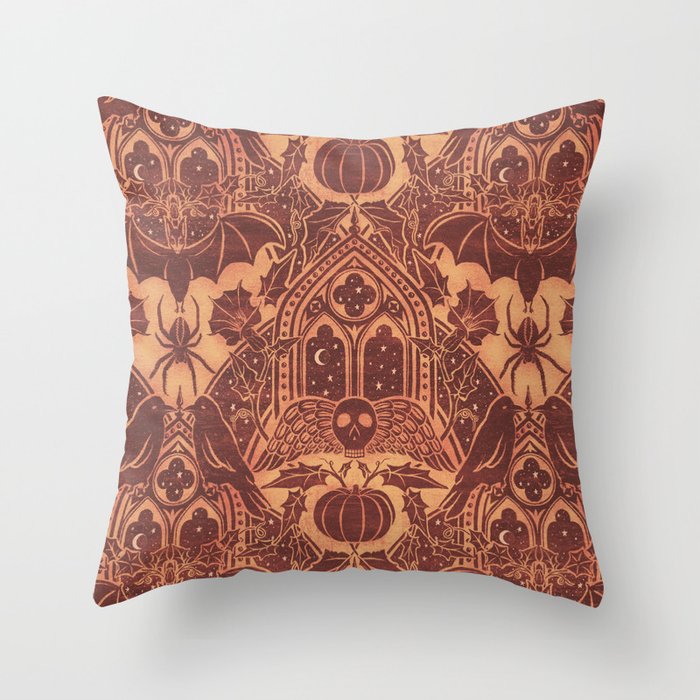 Gothic Halloween Damask - spiced pumpkin  Throw Pillow Gallery Image 6