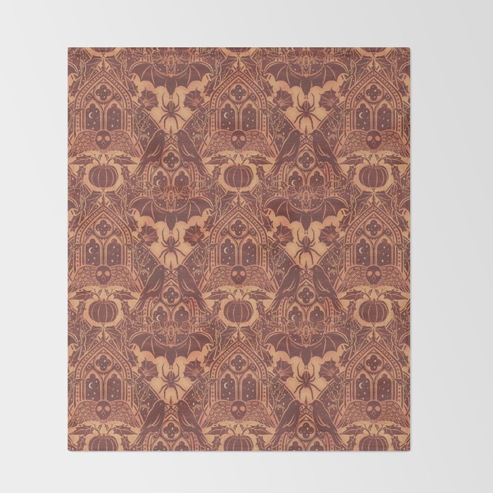 Gothic Halloween Damask - spiced pumpkin  Throw Blanket Gallery Image 2