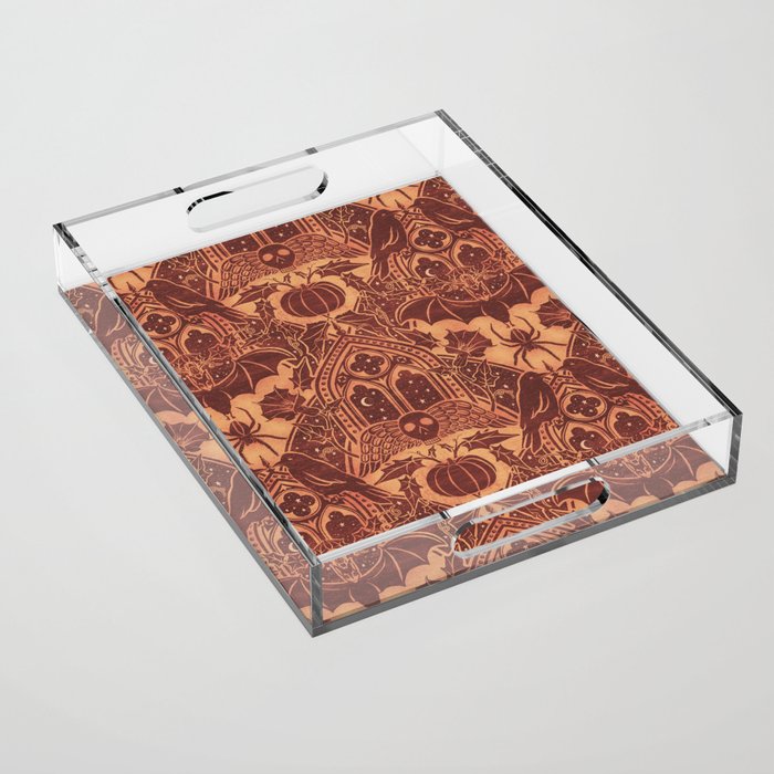 Gothic Halloween Damask - spiced pumpkin  Acrylic Tray Gallery Image 1