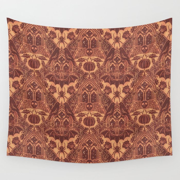 Gothic Halloween Damask - spiced pumpkin  Wall Tapestry Gallery Image 4