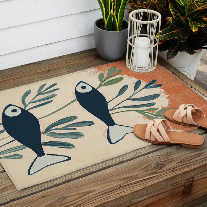 Two Swimming Fish Outdoor Rug Gallery Image 2