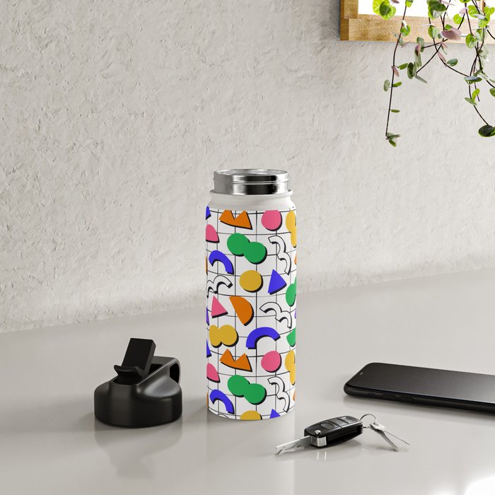 Colorful fun retro shape art pattern Water Bottle Gallery Image 4