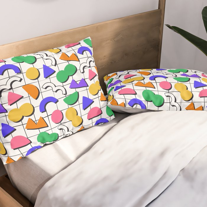 Colorful fun retro shape art pattern Pillow Sham Gallery Image 2