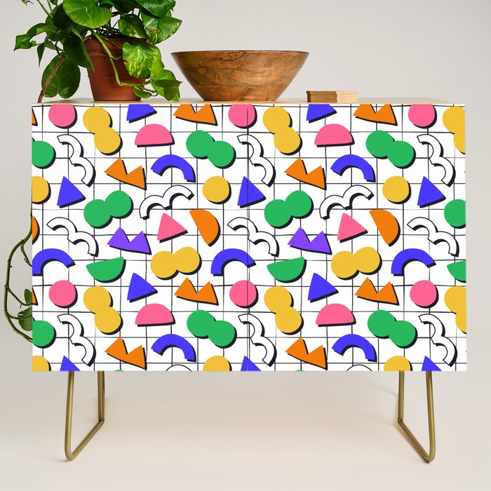 Colorful fun retro shape art pattern Credenza Gallery Image 1