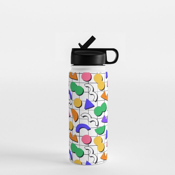 Colorful fun retro shape art pattern Water Bottle Gallery Image 1