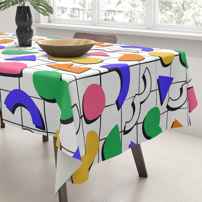Colorful fun retro shape art pattern Tablecloth Gallery Image 3