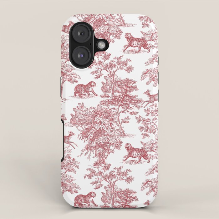 Toile de Jouy Vintage French Exotic Jungle Forest Red & White iPhone Case Gallery Image 1