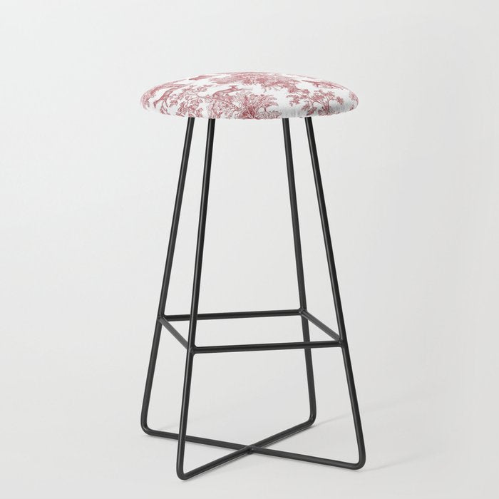 Toile de Jouy Vintage French Exotic Jungle Forest Red & White Stool Gallery Image 1