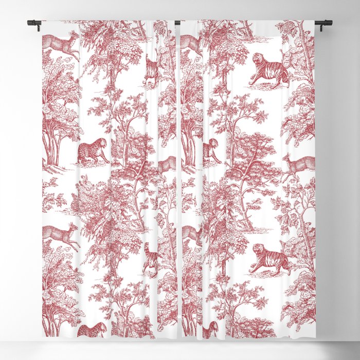 Toile de Jouy Vintage French Exotic Jungle Forest Red & White Window Curtain Gallery Image 5