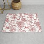 Toile de Jouy Vintage French Exotic Jungle Forest Red & White Rug Gallery Image 1