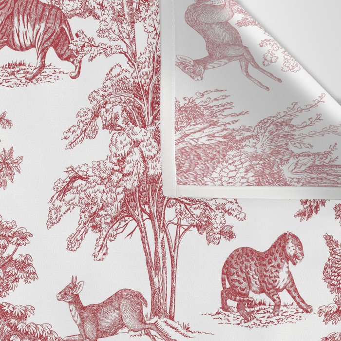 Toile de Jouy Vintage French Exotic Jungle Forest Red & White Wall Tapestry Gallery Image 3