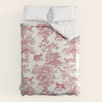 Toile de Jouy Vintage French Exotic Jungle Forest Red & White Duvet Cover Gallery Image 6