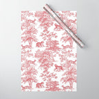 Toile de Jouy Vintage French Exotic Jungle Forest Red & White Wrapping Paper Gallery Image 1