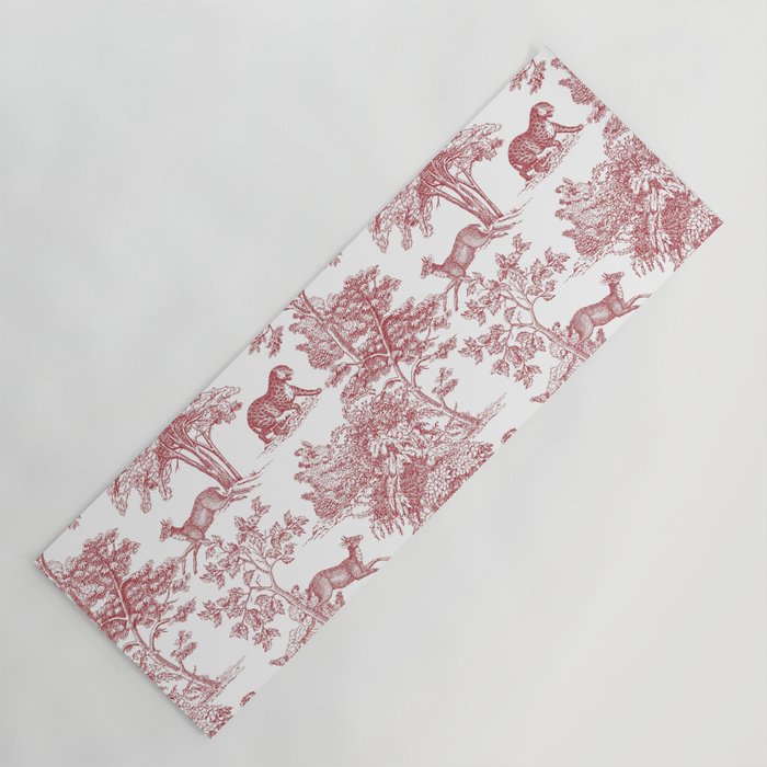 Toile de Jouy Vintage French Exotic Jungle Forest Red & White Yoga Mat Gallery Image 1