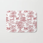 Toile de Jouy Vintage French Exotic Jungle Forest Red & White Bath Mat Gallery Image 1