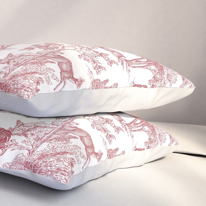 Toile de Jouy Vintage French Exotic Jungle Forest Red & White Pillow Sham Gallery Image 3