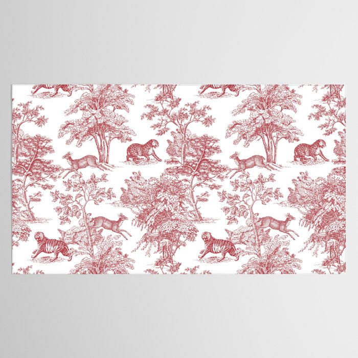 Toile de Jouy Vintage French Exotic Jungle Forest Red & White Tablecloth Gallery Image 2