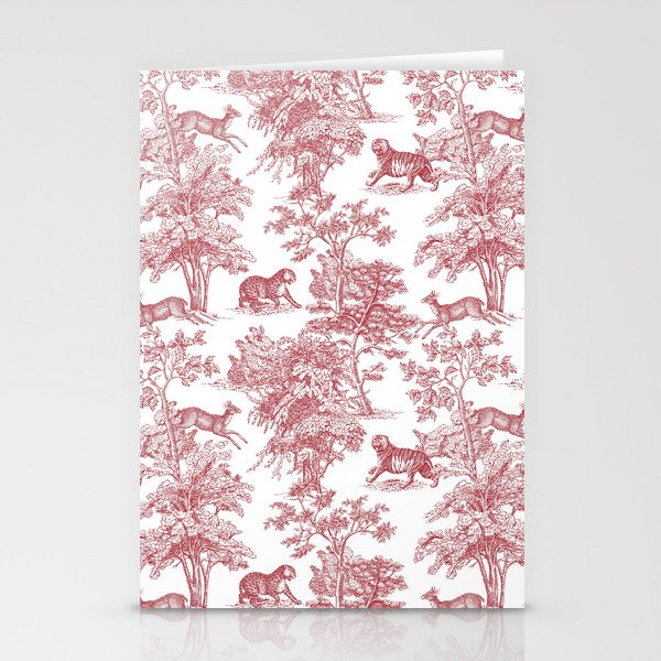 Toile de Jouy Vintage French Exotic Jungle Forest Red & White Stationery Card Gallery Image 2
