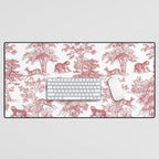 Toile de Jouy Vintage French Exotic Jungle Forest Red & White Desk Mat Gallery Image 1