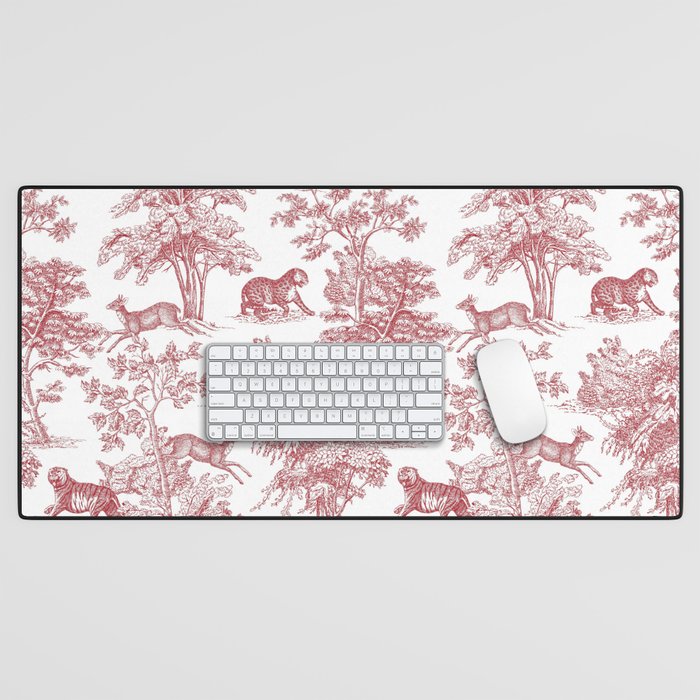 Toile de Jouy Vintage French Exotic Jungle Forest Red & White Desk Mat Gallery Image 1