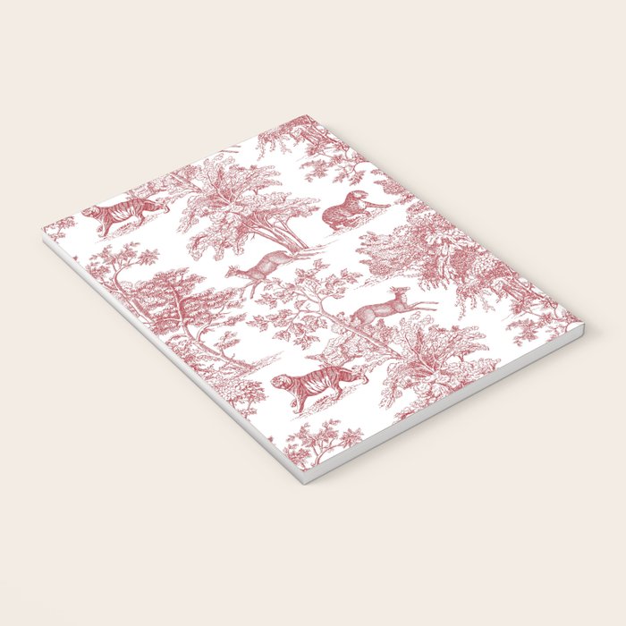 Toile de Jouy Vintage French Exotic Jungle Forest Red & White Notebook Gallery Image 3