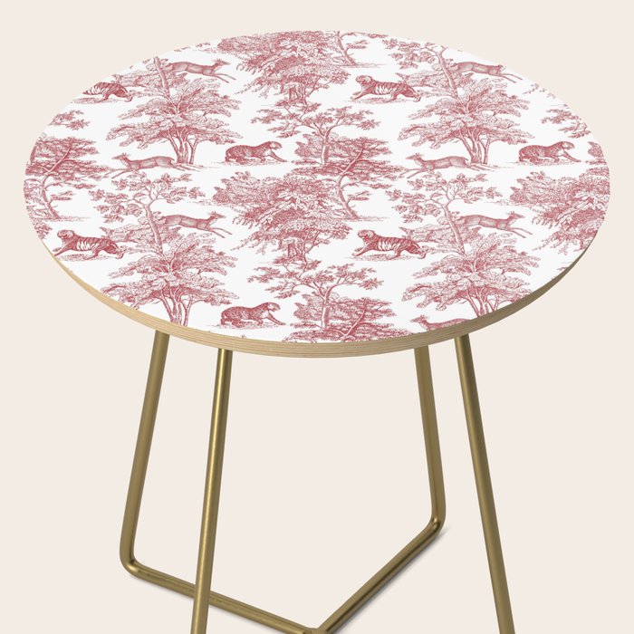 Toile de Jouy Vintage French Exotic Jungle Forest Red & White Side Table Gallery Image 2