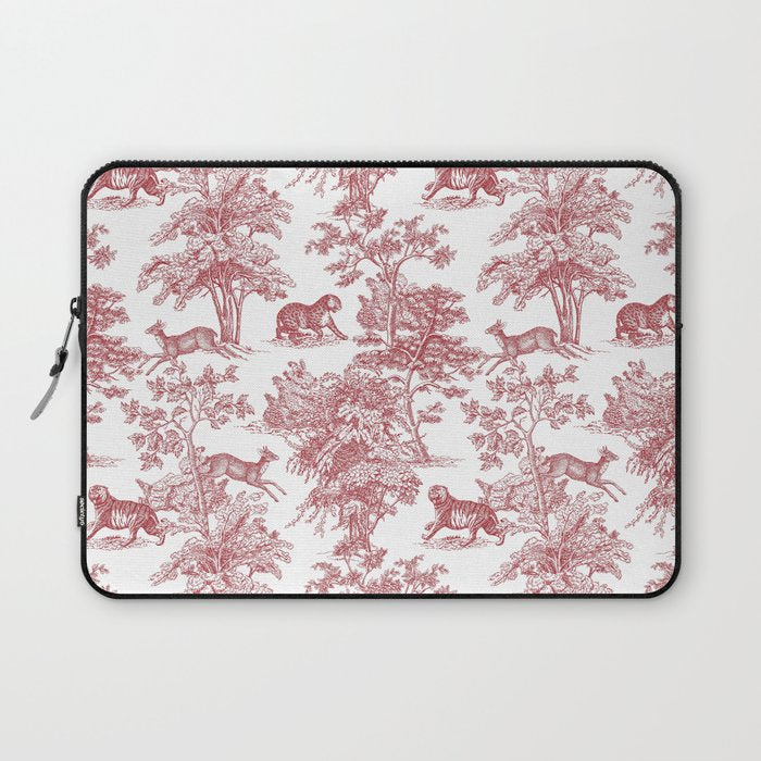 Toile de Jouy Vintage French Exotic Jungle Forest Red & White Laptop Sleeve Gallery Image 1
