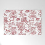 Toile de Jouy Vintage French Exotic Jungle Forest Red & White Welcome Mat Gallery Image 1