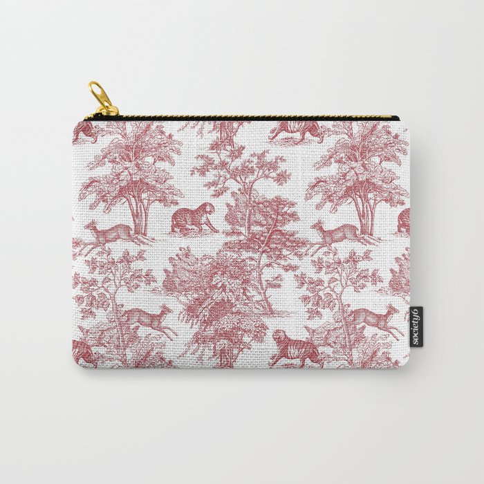 Toile de Jouy Vintage French Exotic Jungle Forest Red & White Carry All Pouch Gallery Image 1